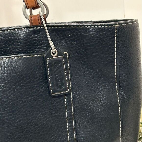 Coach Chelsea Tote Shoulder Bag Womens Medium Black Pebbled Leather Double Strap - Picture 5 of 15